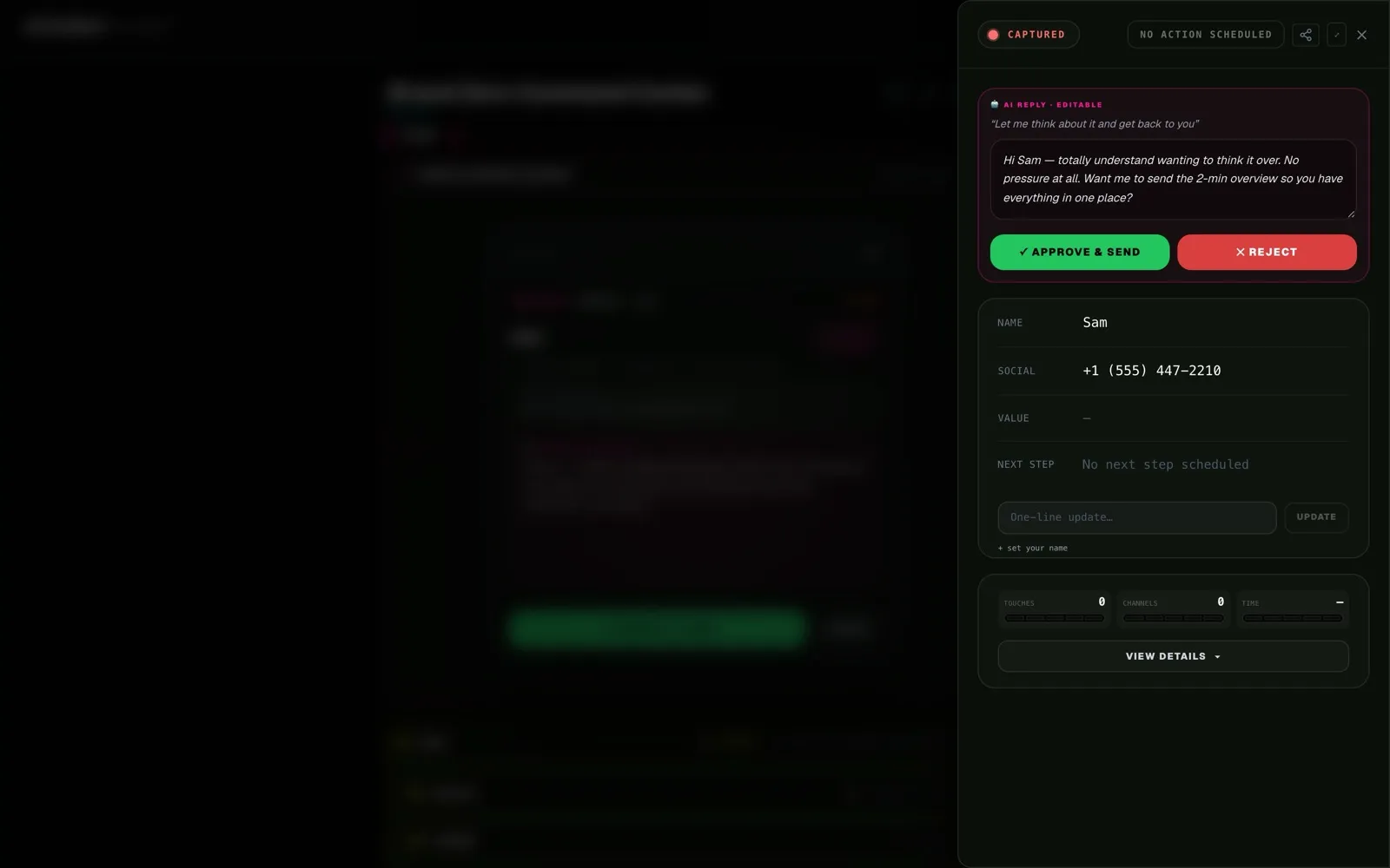 Command center with the action drawer