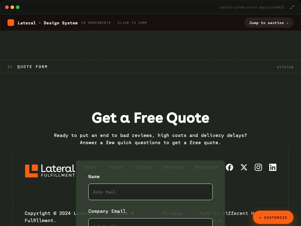 Lateral Fulfillment · Free Quote Form