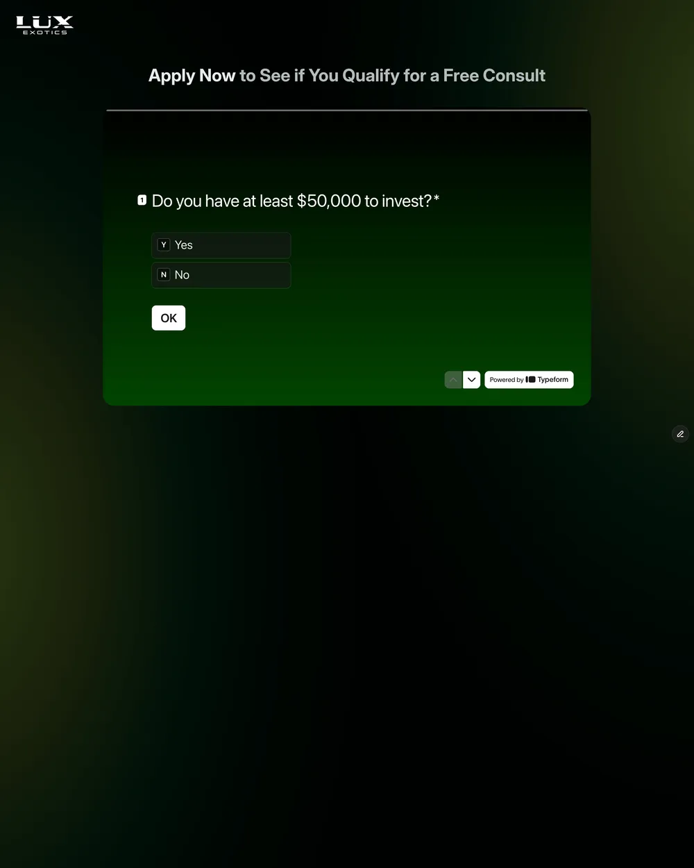 Lux Exotics · Investor Application